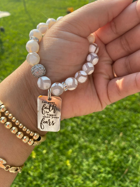 White Tibetan Agate Beaded Bracelet